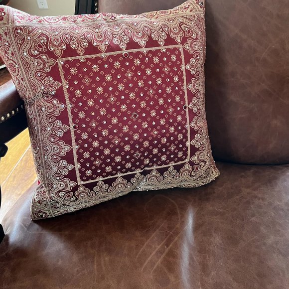 Red Beaded Throw Pillows (2 ct) Mughal Embellished Boho Decor bollywood desi - Picture 11 of 14